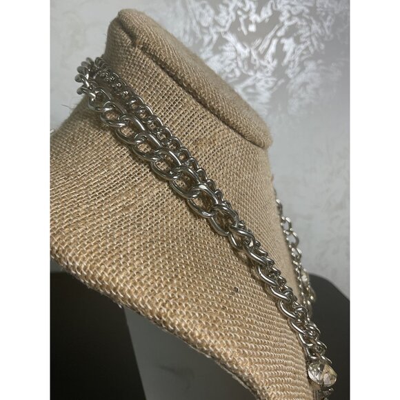 Love-Themed Multi-Strand Necklace With Heart & Key Charms Silver Tone - Picture 3 of 4